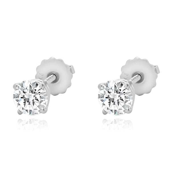 14 Karat White Gold Round Brilliant Cut Diamond Stud Earrings