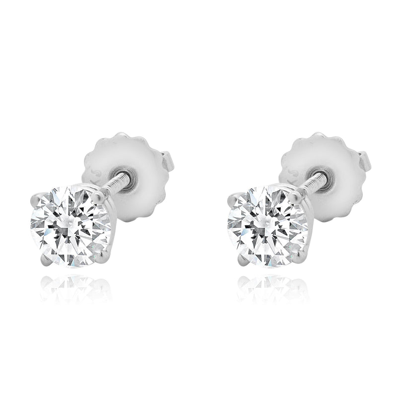 14 Karat White Gold Round Brilliant Cut Diamond Stud Earrings