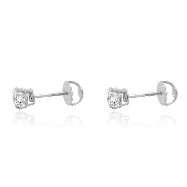 14 Karat White Gold Round Brilliant Cut Diamond Stud Earrings