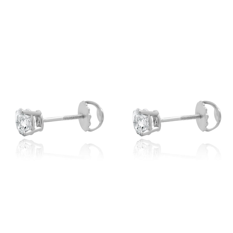 14 Karat White Gold Round Brilliant Cut Diamond Stud Earrings