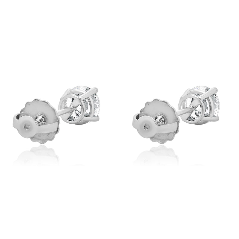 14 Karat White Gold Round Brilliant Cut Diamond Stud Earrings