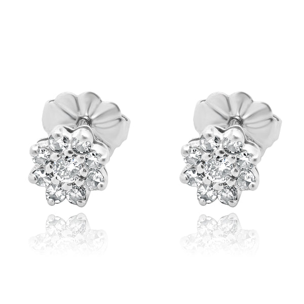 14 Karat White Gold Diamond Flower Cluster Stud Earrings