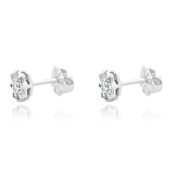 14 Karat White Gold Diamond Flower Cluster Stud Earrings