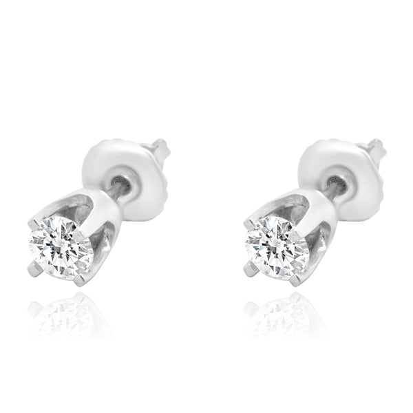 14 Karat White Gold Round Diamond Stud Earrings