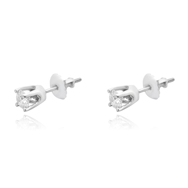 14 Karat White Gold Round Diamond Stud Earrings