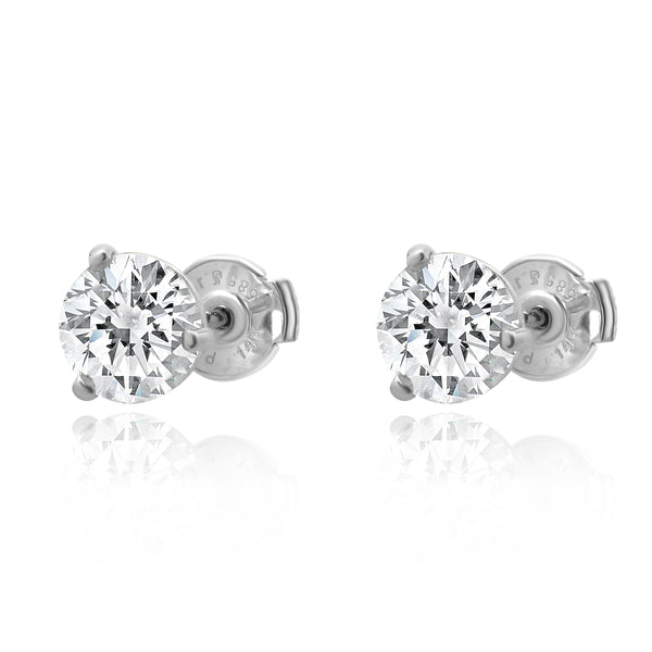 14 Karat White Gold Round Brilliant Cut Diamond Stud Earrings