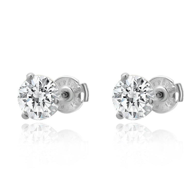 14 Karat White Gold Round Brilliant Cut Diamond Stud Earrings