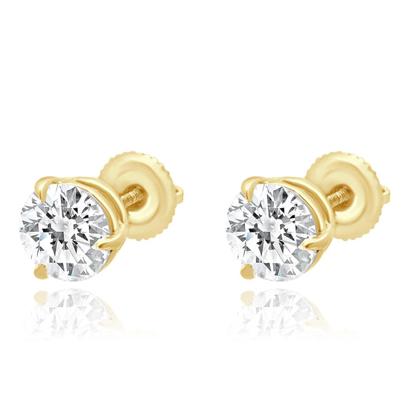 14 Karat Yellow Gold Round Brilliant Cut Diamond Stud Earrings