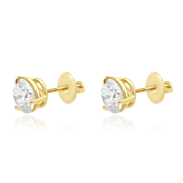 14 Karat Yellow Gold Round Brilliant Cut Diamond Stud Earrings