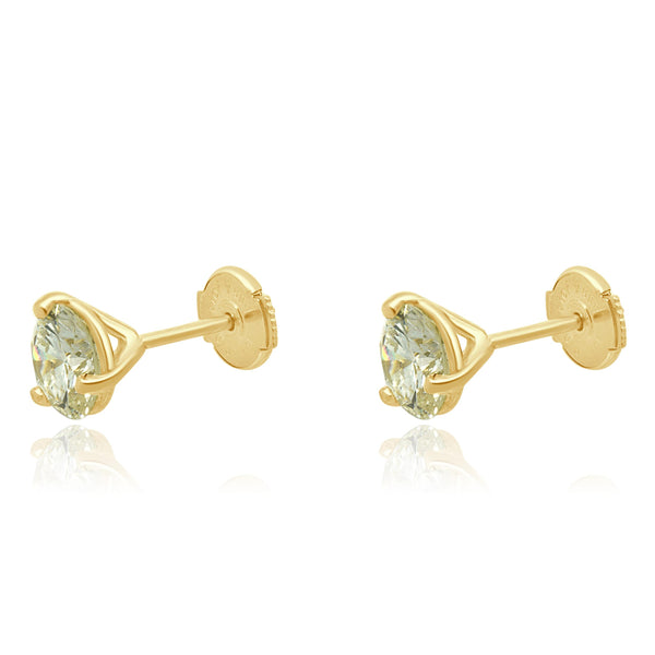 14 Karat Yellow Gold Round Brilliant Cut Diamond Stud Earrings