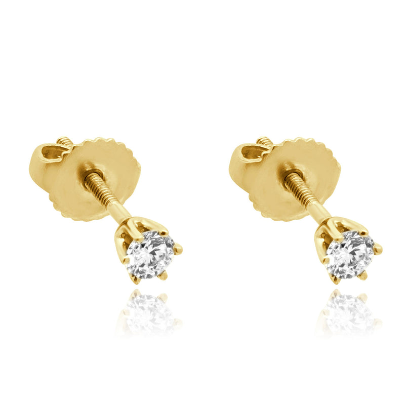 14 Karat Yellow Gold Round Brilliant Cut Diamond Stud Earrings