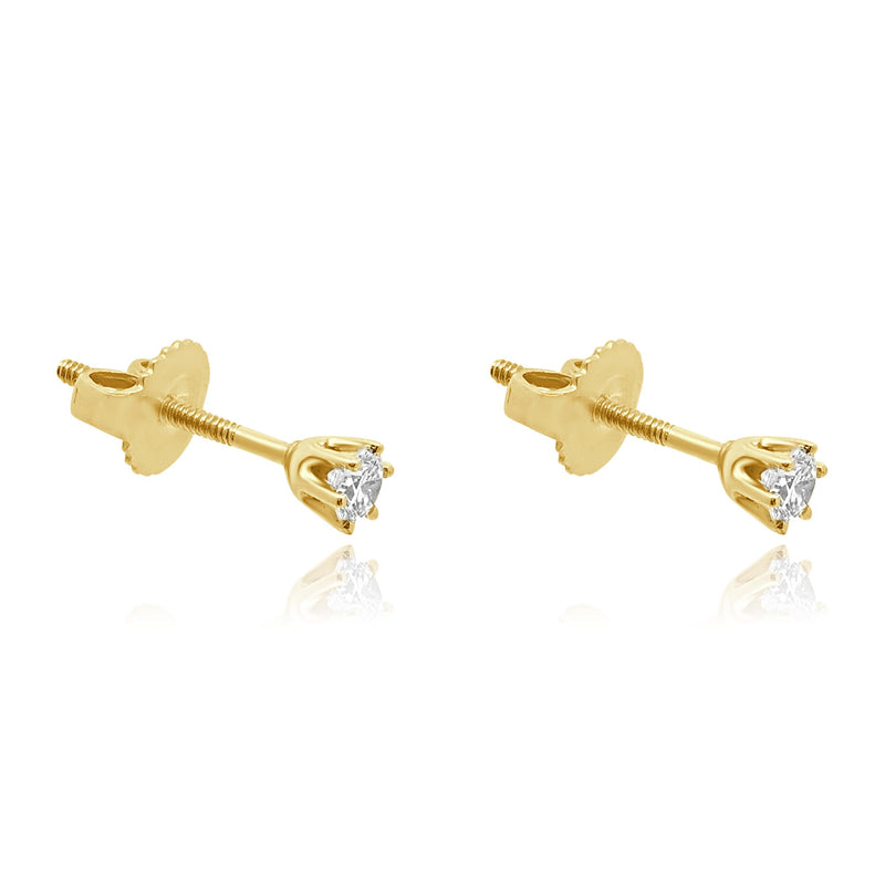 14 Karat Yellow Gold Round Brilliant Cut Diamond Stud Earrings