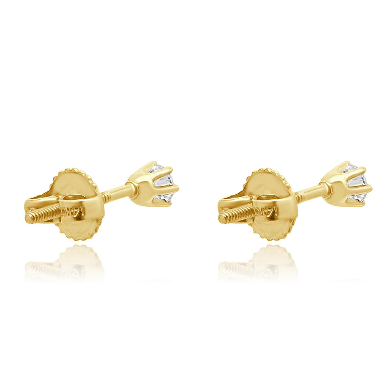 14 Karat Yellow Gold Round Brilliant Cut Diamond Stud Earrings
