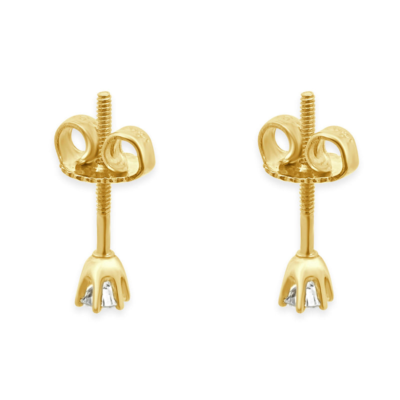 14 Karat Yellow Gold Round Brilliant Cut Diamond Stud Earrings