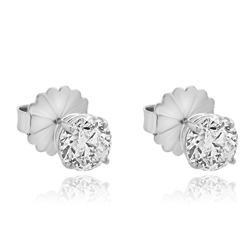 14 Karat White Gold Round Brilliant Cut Diamond Stud Earrings