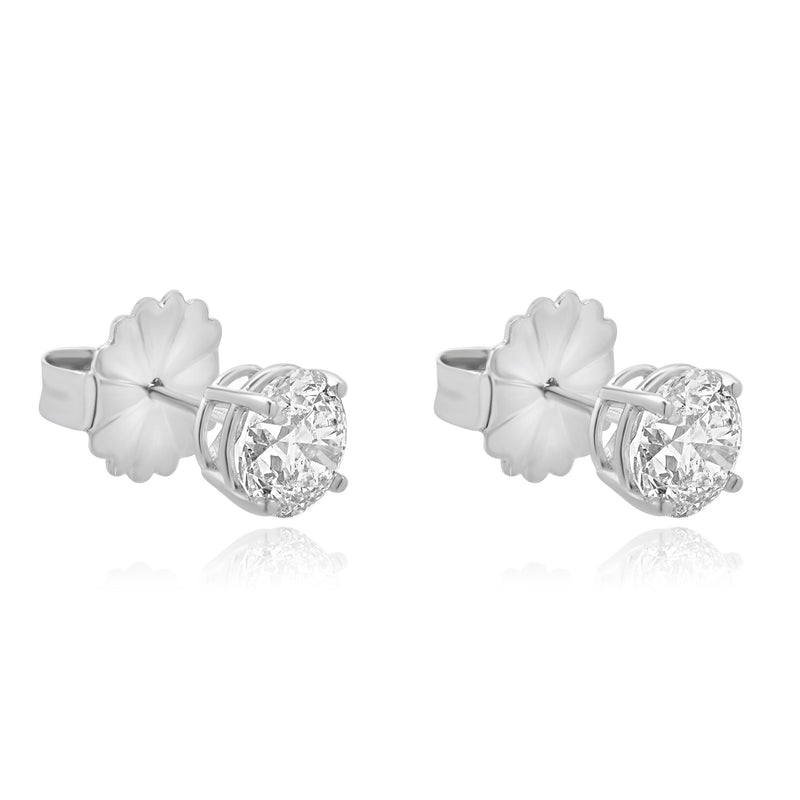 14 Karat White Gold Round Brilliant Cut Diamond Stud Earrings