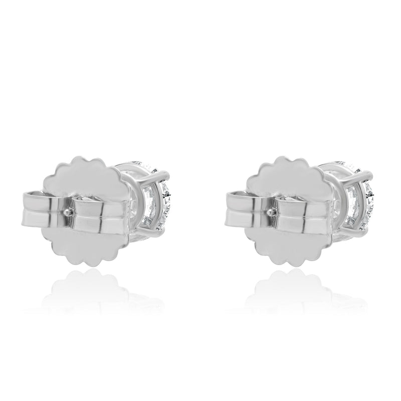 14 Karat White Gold Round Brilliant Cut Diamond Stud Earrings