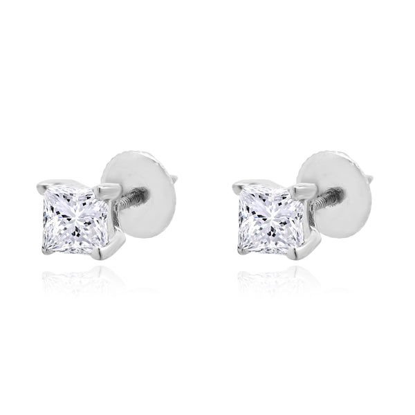 14 Karat White Gold Princess Cut Diamond Stud Earrings