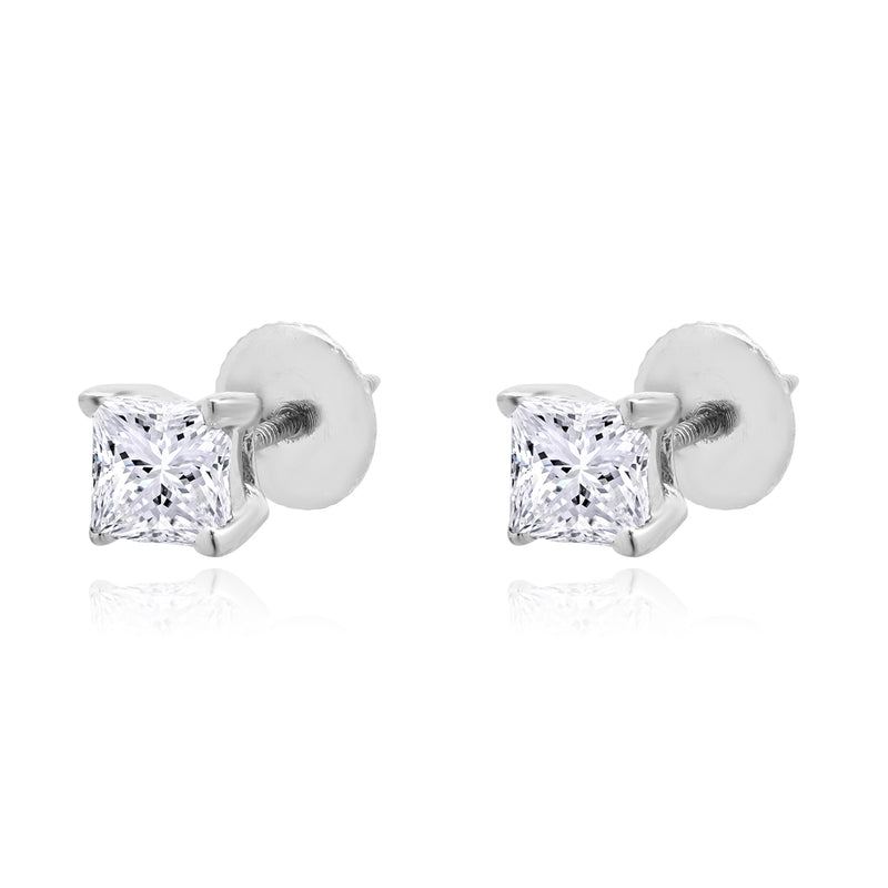 14 Karat White Gold Princess Cut Diamond Stud Earrings