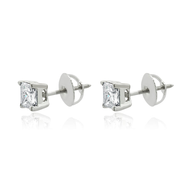 14 Karat White Gold Princess Cut Diamond Stud Earrings