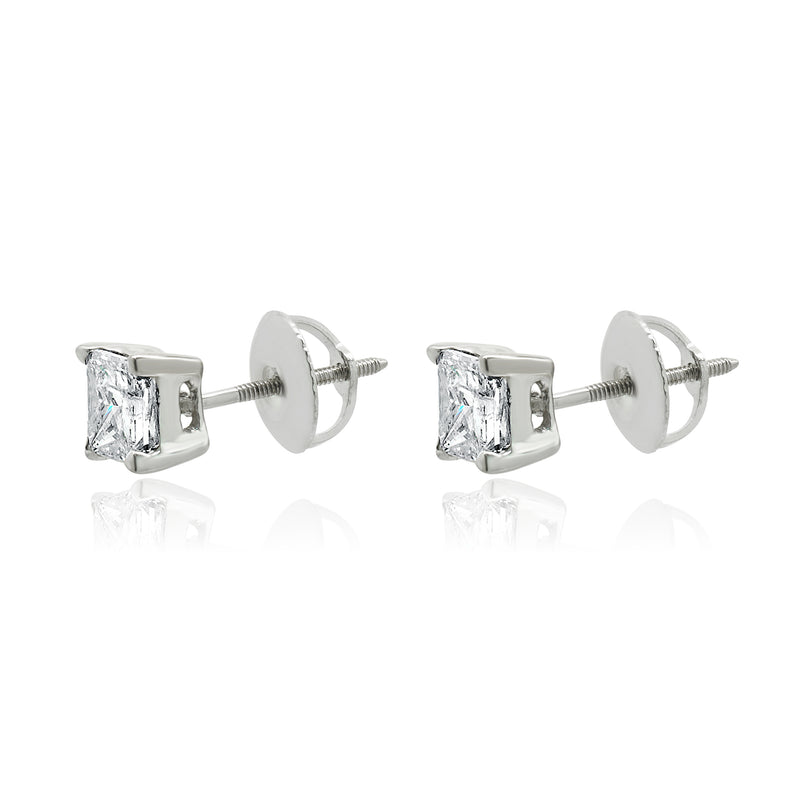 14 Karat White Gold Princess Cut Diamond Stud Earrings