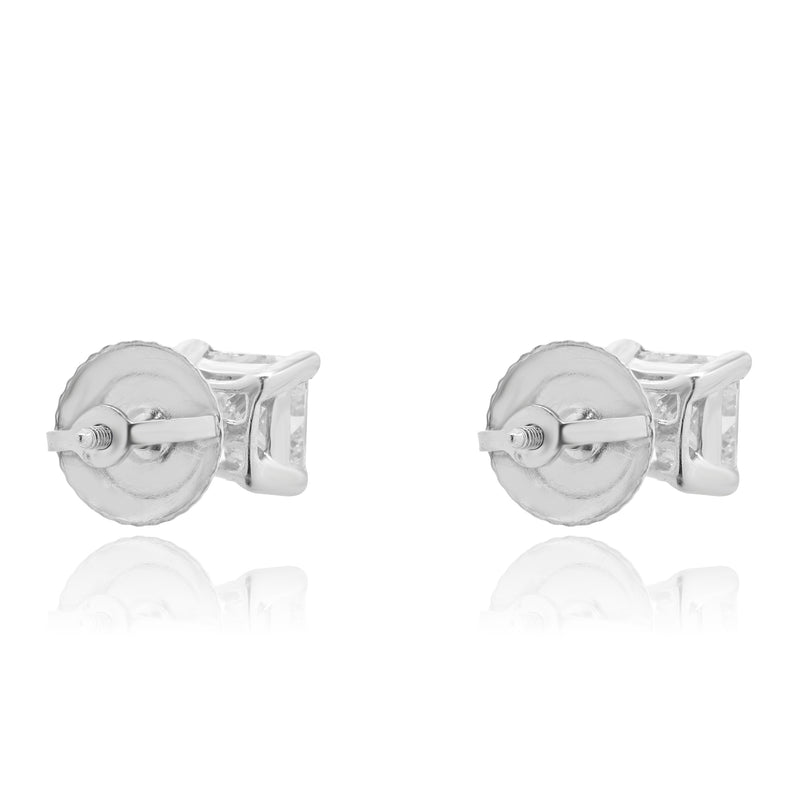 14 Karat White Gold Princess Cut Diamond Stud Earrings