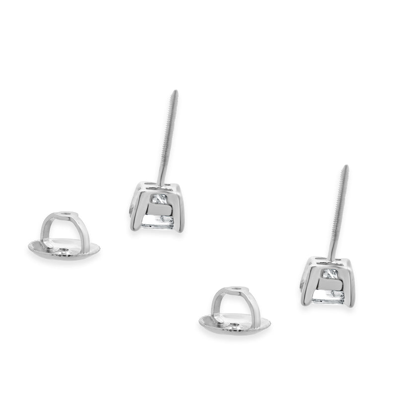 14 Karat White Gold Princess Cut Diamond Stud Earrings