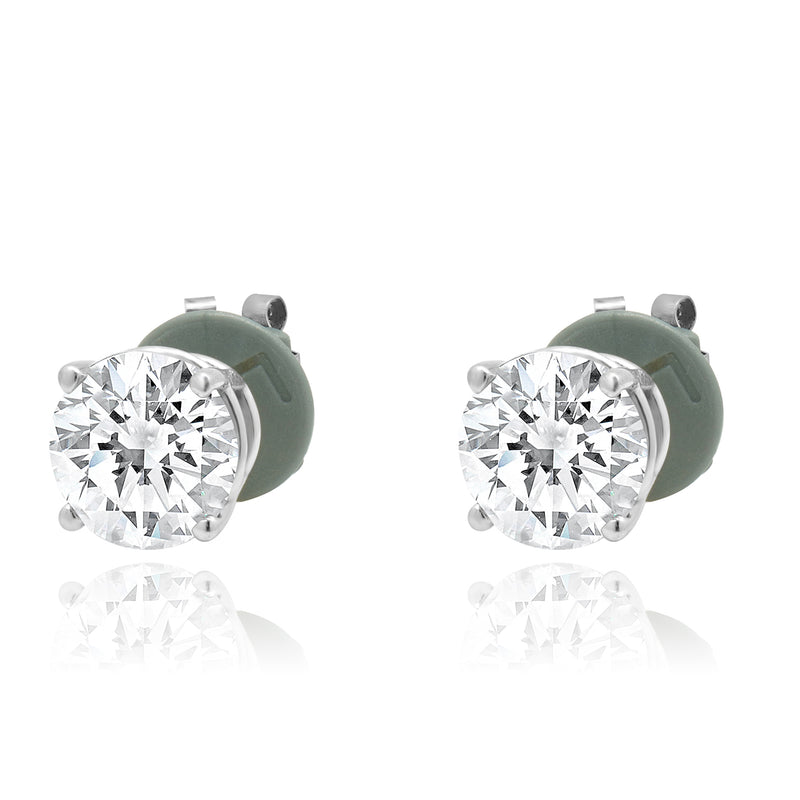 14 Karat White Gold Round Brilliant Cut Diamond Stud Earrings