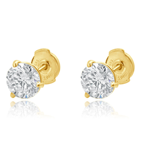 14 Karat Yellow Gold Round Brilliant Cut Diamond Stud Earrings