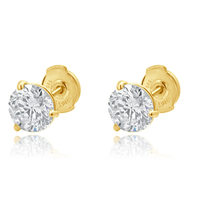 14 Karat Yellow Gold Round Brilliant Cut Diamond Stud Earrings