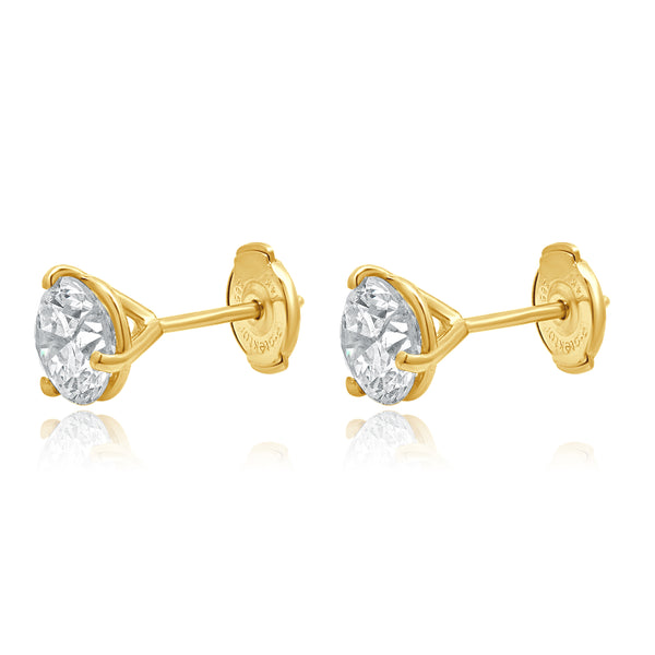 14 Karat Yellow Gold Round Brilliant Cut Diamond Stud Earrings