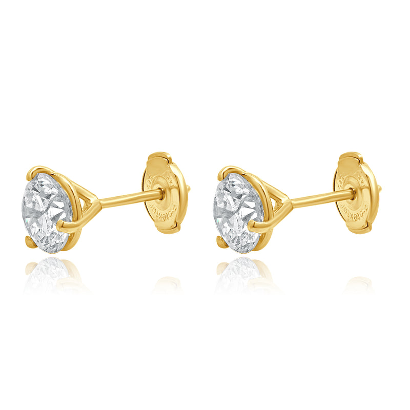 14 Karat Yellow Gold Round Brilliant Cut Diamond Stud Earrings