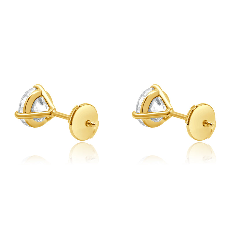 14 Karat Yellow Gold Round Brilliant Cut Diamond Stud Earrings