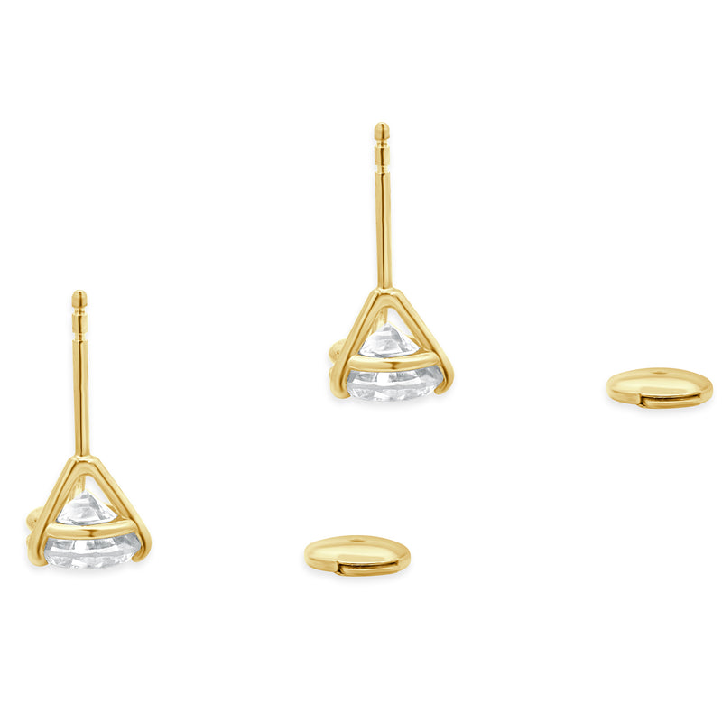 14 Karat Yellow Gold Round Brilliant Cut Diamond Stud Earrings