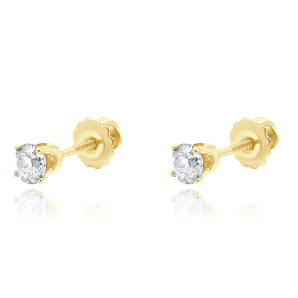 14 Karat Yellow Gold Round Brilliant Cut Diamond Stud Earrings