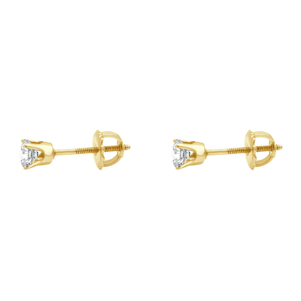 14 Karat Yellow Gold Round Brilliant Cut Diamond Stud Earrings