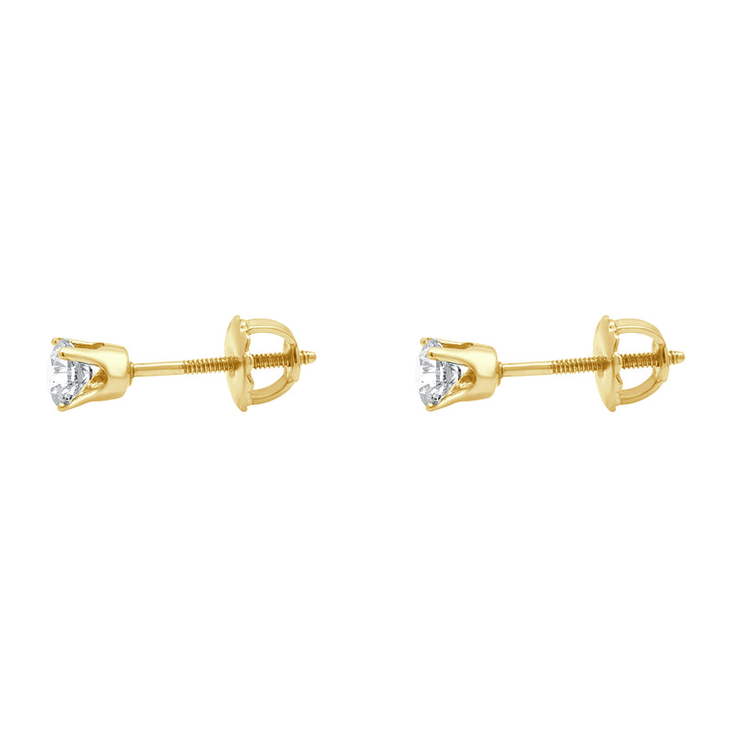 14 Karat Yellow Gold Round Brilliant Cut Diamond Stud Earrings