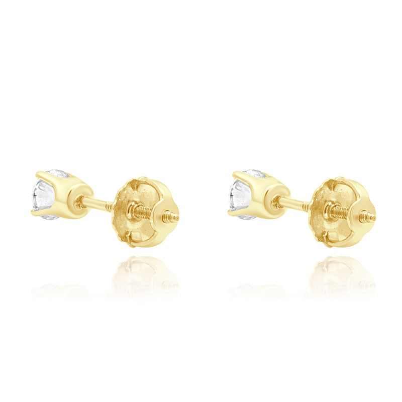 14 Karat Yellow Gold Round Brilliant Cut Diamond Stud Earrings
