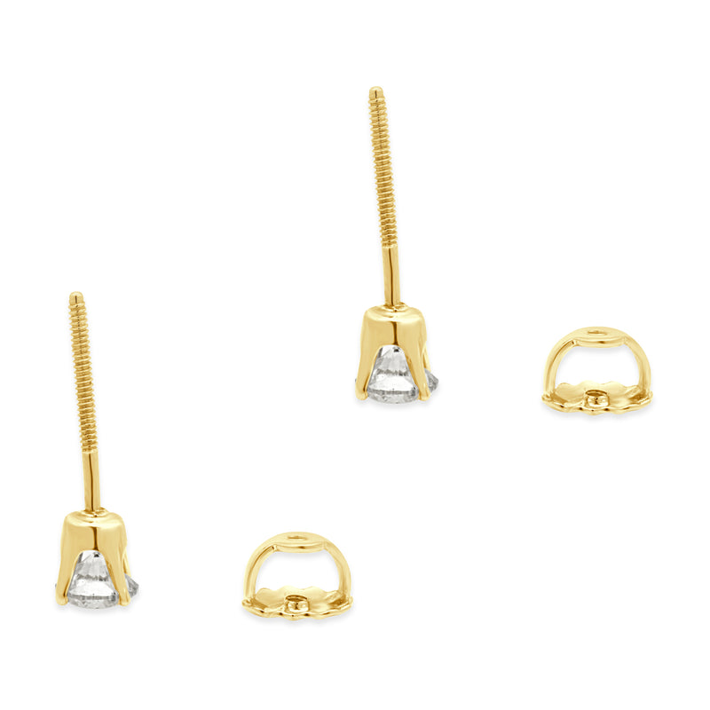14 Karat Yellow Gold Round Brilliant Cut Diamond Stud Earrings
