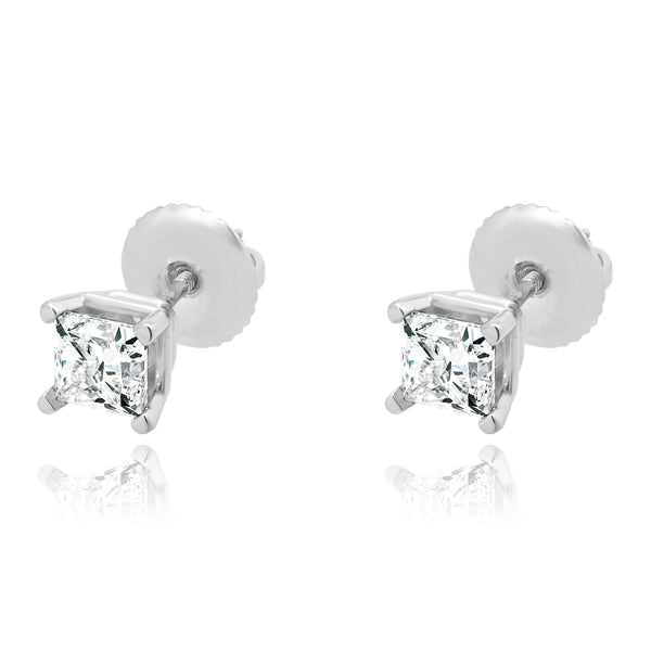 14 Karat White Gold Princess Cut Diamond Stud Earrings