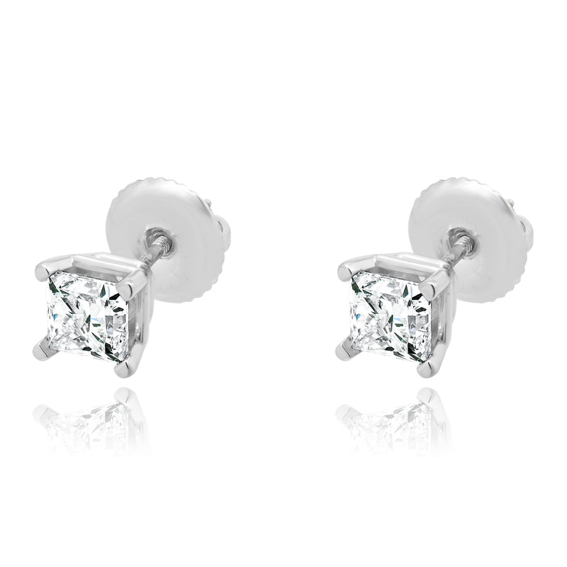 14 Karat White Gold Princess Cut Diamond Stud Earrings