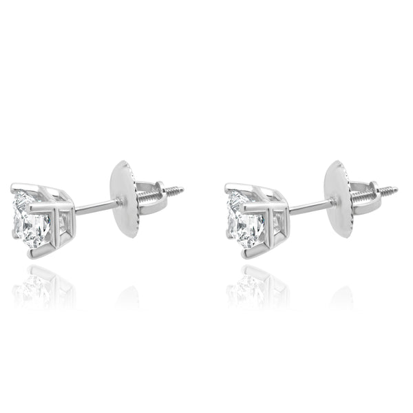 14 Karat White Gold Princess Cut Diamond Stud Earrings