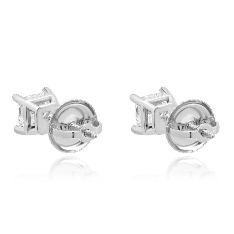 14 Karat White Gold Princess Cut Diamond Stud Earrings