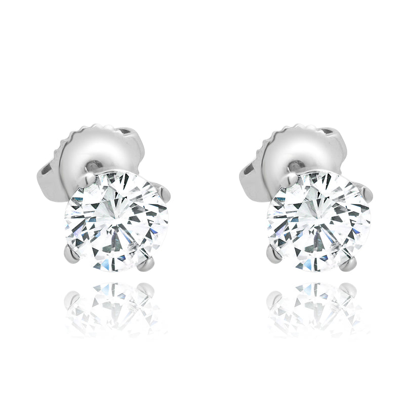 14 Karat White Gold Round Brilliant Cut Diamond Stud Earrings