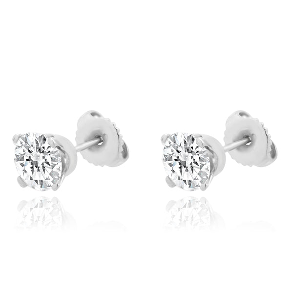 14 Karat White Gold Round Brilliant Cut Diamond Stud Earrings