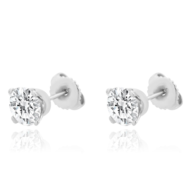 14 Karat White Gold Round Brilliant Cut Diamond Stud Earrings