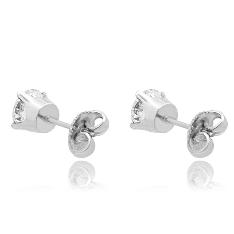 14 Karat White Gold Round Brilliant Cut Diamond Stud Earrings