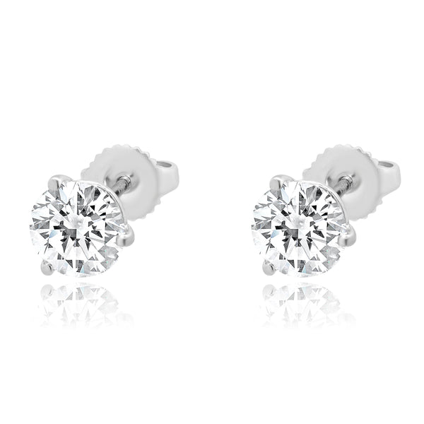 14 Karat White Gold Round Brilliant Cut Diamond Stud Earrings