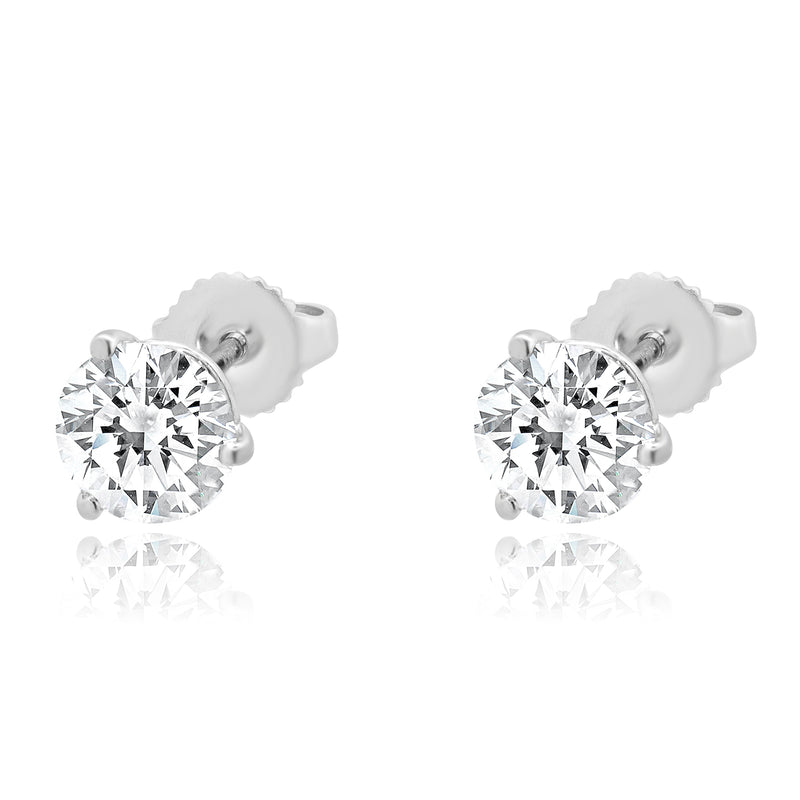 14 Karat White Gold Round Brilliant Cut Diamond Stud Earrings