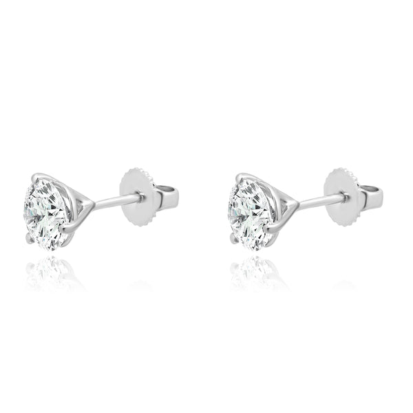 14 Karat White Gold Round Brilliant Cut Diamond Stud Earrings